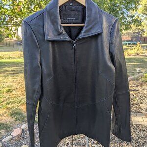 Jones New York Women's Jacket Size Medium Black Leather Collared Zip Front